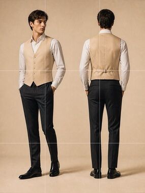 Q Brand Italian Design Size Small 5 Button Gold Black Mens Dress Vest